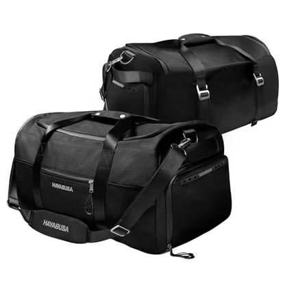 Hayabusa Airstream Athletic Duffle Gym Bag for Women and Men - Black, 50l duffle bag - 7 zippered Pockets, Good for travel, Boxing, MMA, BJJ, kickboxing, Muay Thai, wrestling, Glove/Shoe Compartment