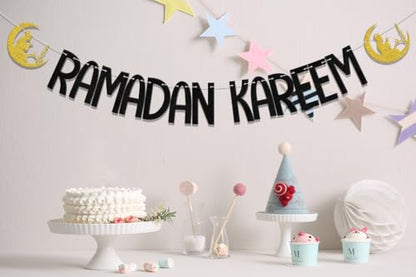 Ramadan Kareem Banner,Eid Mubarak Party Decor,Ramadan Mubarak,Umrah Mubarak,Islamic Muslim Kareem Ramadan Party Decor Supplies Black Gold