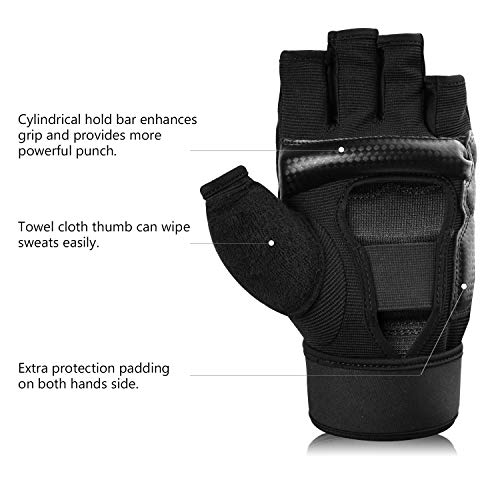 Xinluying Punch Bag Boxing Martial Arts MMA Sparring Grappling Muay Thai Taekwondo Training PU Leather Wrist Wraps Gloves - color: Black, size: X-Small