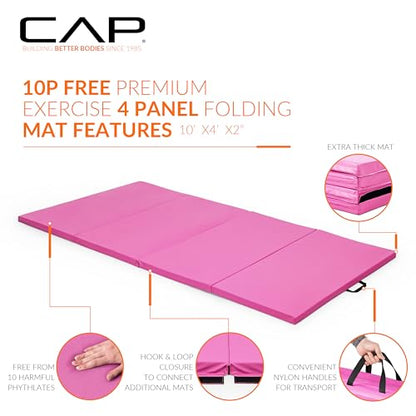 CAP Barbell All Purpose Folding Anti Tear Exercise Training Aerobic Fitness Gym & Gymnastics Balance Mat | Multiple colors - color: Pink, style: 10' x 4' x 2.0" Thick