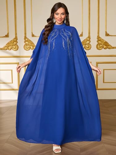 Elegant Muslim Dress with Embroidered Traditional Islamic Attire Maxi Robe Eid Prayer Gown - color: Royal Blue, size: Small