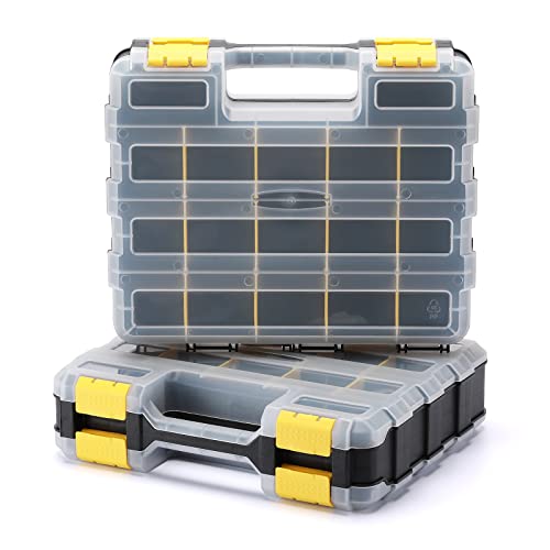 Mayouko Double Side Tools Organizer, Customizable Removable Plastic Dividers, Hardware Box Storage, Excellent for Screws,Nuts,Small Parts, 34-Compartment,2 PCS Set - color: Yellow, size: 2 PCS