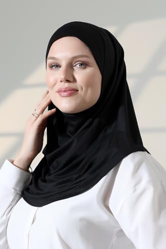 ihvan online, Women’s Ready to Wear Instant Hijab, Soft One-Piece Headscarf, Stretch Hijab for Daily Wear, Prayer & Travel - color: Black
