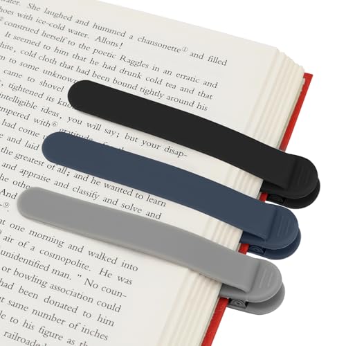 SMUK 3pcs Automatic Bookmark, Cute Silicone Bookmarks for Reading Women Book Lovers Men Teachers, Book Page Markers Book Marks Keeper Reading Accessories Gifts - color: 1 Black+1 Navy Blue+1 Light Gray