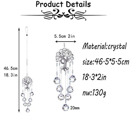 H&D HYALINE & DORA Garden Hanging Crystal Suncatchers Rainbow Makers with Crystal Ball Prisms and Metal Tree of Life for Garden Outdoor Home Kids Room Window - color: Clear Crystal Ball-long Chain