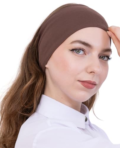 Prien Women Cotton Hijab Cap, Stretchy Head Cover, Pre-Sewn Inner Muslim Scarf Undercap, Non Slip Headband for Daily Wear - color: Brown