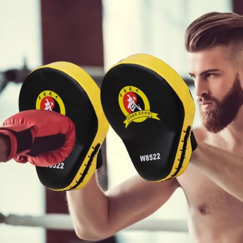 Punching Pads - High Density Foam Material, Strike Training Tool, Shock Absorbing Durable Kickboxing Mitts, Handheld Combat Practice | Thai Karate MMA for Home Gym Workout Exercise - color: Yellow