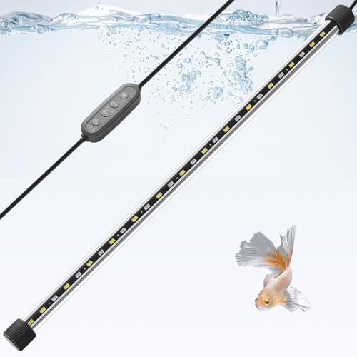 Dirvin LED Fish Tank Light with Timer, 24/7 Mode & 3 Color Aquarium Light | Submersible Adjustable Brightness, IP68 Waterproof, Sunrise-Daylight-Moonlight, Auto On/Off for fresh and salt water, 8W - size: 15in