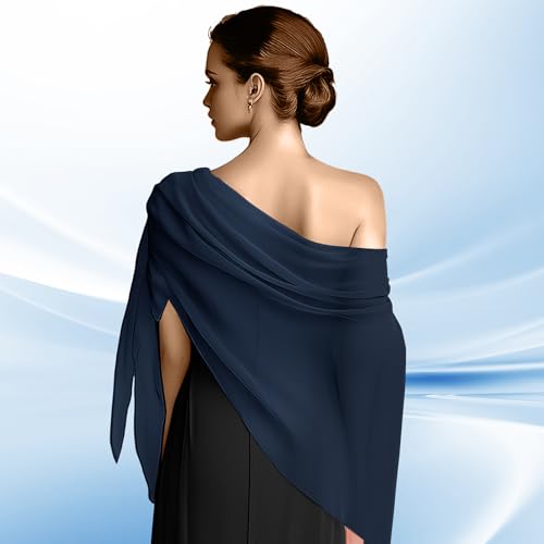 Chiffon Scarf,Soft Breathable Chiffon Shawls and Wraps,Silky Women's Hijab for Evening Dresses Wedding Bridal Scarves - color: Navy Blue, size: 79 x 24 inches