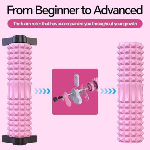Foam Roller with Detachable Stand, 18” Deep Tissue Massage Roller | 3-Level Height Adjustable Support, Beginner-Friendly Design for Home Workout & Muscle Recovery - Pink - color: Pink