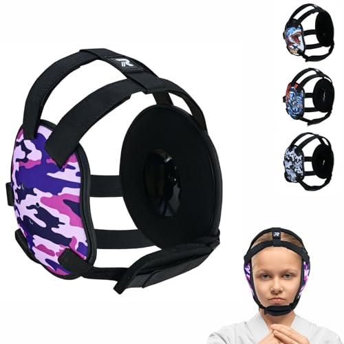 ROAR-INT Kid's Ear Guard BJJ Grappling Head Guard Adjustable Wrestling Headgear For Boys and Girls Earguard MMA Jiu Jitsu (Pink-Camo) - color: Pink-camo