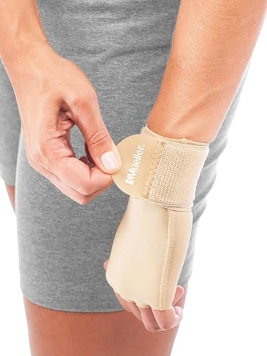 MUELLER Sports Medicine Compression Glove for Men and Women, Hand & Wrist Pain Relief Support, Ideal for Carpal Tunnel, Arthritis, Fits Right or Left, Beige - size: Large/X-Large