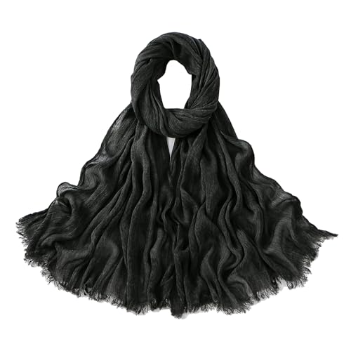 Crinkle Cotton Hijab, Soft Light and Breathable Hijab Scarf For Women, Suitable for All Seasons - color: Black