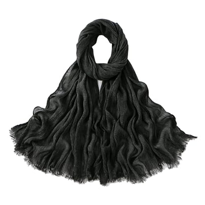 Crinkle Cotton Hijab, Soft Light and Breathable Hijab Scarf For Women, Suitable for All Seasons - color: Black