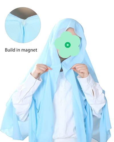 Magnetic Chiffon Hijab Scarf for Women, Quick Snap Closure Headscarf, Breathable Muslim Headwrap with Under Cap - color: Sky Chiffon