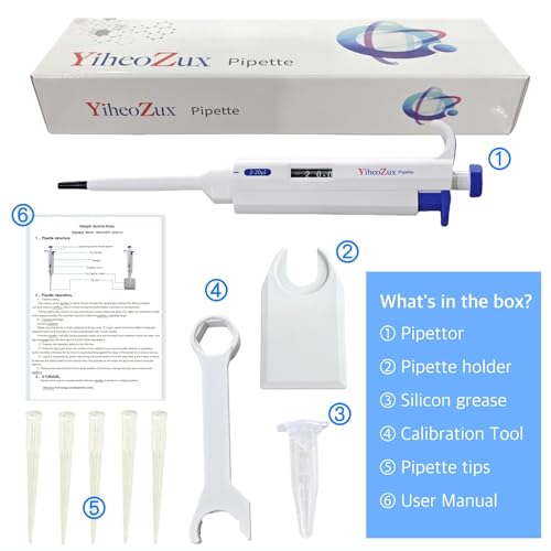 High-Precision Adjustable Single Channel Pipettor 2-20ul for Laboratory | High Accuracy, Manual Variable Volume Micropipette Compatible with Molecular Biology and Cell Culture Research - size: 2-20ul