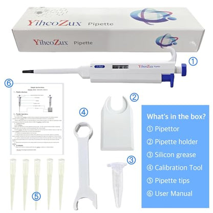High-Precision Adjustable Single Channel Pipettor 2-20ul for Laboratory | High Accuracy, Manual Variable Volume Micropipette Compatible with Molecular Biology and Cell Culture Research - size: 2-20ul
