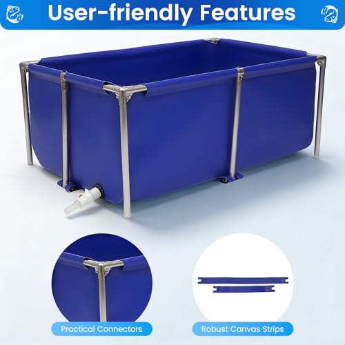 Canvas Fish Pond 127 Gal, Blue Above Ground Foldable Koi Tank, Water Tank | Steel Frame | Drain Valve | Collapsible Design | UV & Freeze Resistant | For Fish, Koi, Turtle, Aquaculture, Irrigation