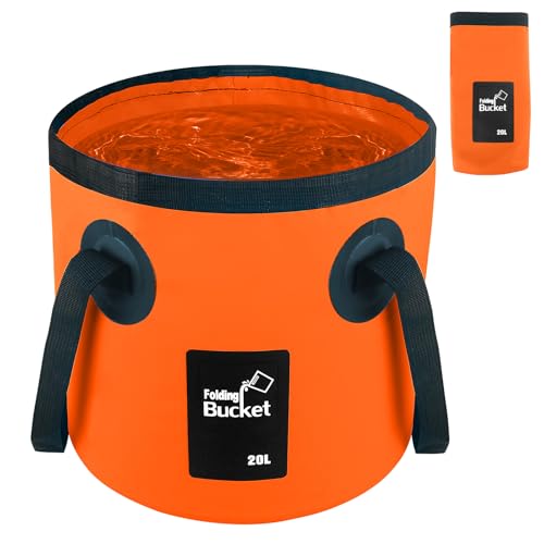 5 Gallon Bucket, Collapsible Bucket with Handle for Outdoor Beach Fishing Gardening, Folding Car Wash Buckets Mop Water Storage Laundry Wash Basin for RV Household Cleaning Supplies Camping Essentials - color: Orange, size: 20L