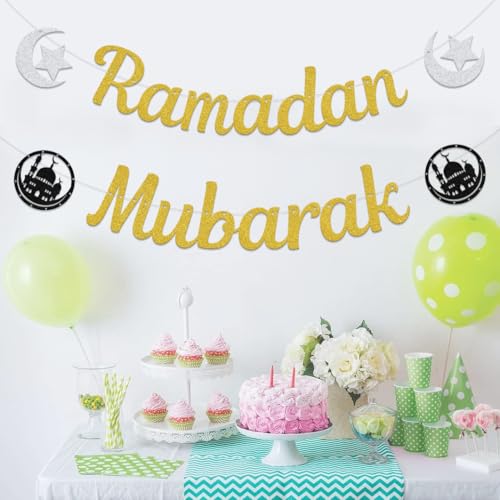 Ramadan Mubarak Banner - Ramadan Decorations - Muslim Islamic Party Supplies Gold - size: Ramadan Mubarak