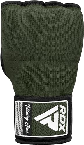 RDX Gel Boxing Hand Wraps Inner Gloves Men Women, Quick 100cm Long Wrist Straps, Elasticated Padded Fist Under Mitts Protection, Muay Thai MMA Kickboxing Martial Arts - color: Army Green, size: Large