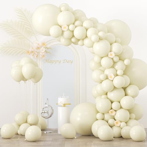 Voircoloria 130pcs Ivory White Balloons Different Sizes 18" 12" 10" 5" Party Latex Balloons for Birthday Baby Shower Graduation Wedding Gender Reveal Anniversary Party Decorations - color: 02 Ivory White, size: 5/10/12/18 inch - 130pcs