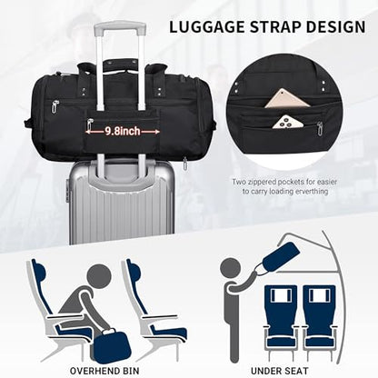 WITZMAN Travel Duffel Bags for Men Large Carry On Weekender Overnight Bag 3 in 1 Backpack with Shoe Compartment （B693 Black） - color: Black