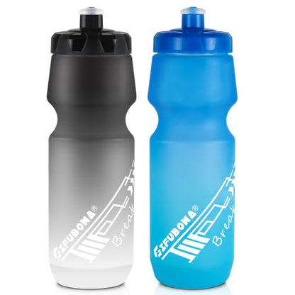 Mtb Bike Water Bottle 750ml Leakproof Squeeze BPA Free 24oz Bicycle Mountain Bottles 24 OZ Design for Cycling Riding, Running Outdoor Sports 2 Pack - color: Black/White+Blue/Green(2 PC)