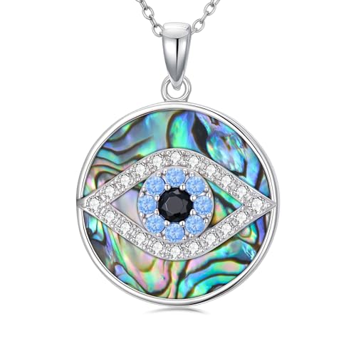 WINNICACA Sterling Silver Evil Eye Necklace Protection Crystal Pendant for Women Good Luck Vintage Evil Eye Pendant Jewelry Birthday Gifts for Women Friend Female - style: A04-Abalone shell