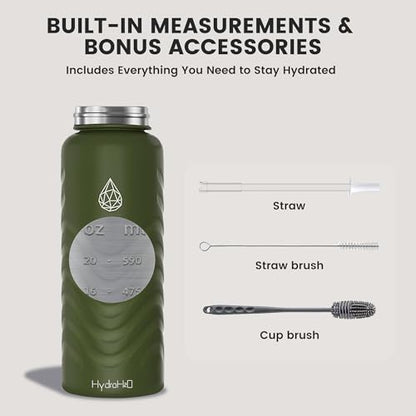 24oz Stainless Steel Insulated Water Bottle, 48H Ice Cold & 24H Hot, Leak-Proof Wide Mouth Lids (Straw & Spout), BPA-Free Bottles, Mens Water Bottle for Gym, Hiking, Travel - Green - color: Green, size: 24 Ounces
