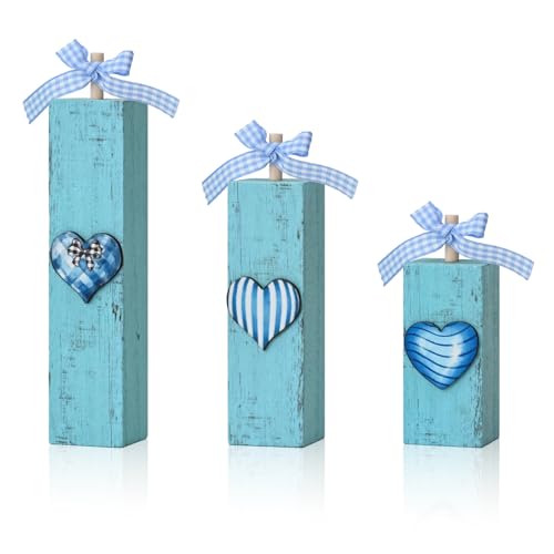 Smile Father's Day Blue Heart Wooden Table Decor Rustic Desktop Signs Tabletop Decorations for Home Office Shelf - Gift for Dad, Husband, Grandpa - style: Dad