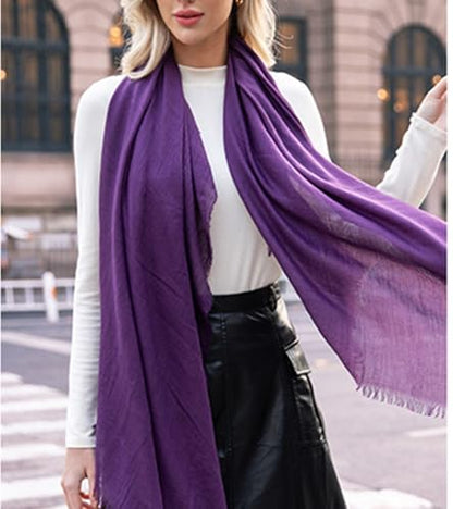 Women Summer Scarfs Large Long Lightweight Linen Beach Gauze Shawl Wrap 75”×40” - color: Grape Purple