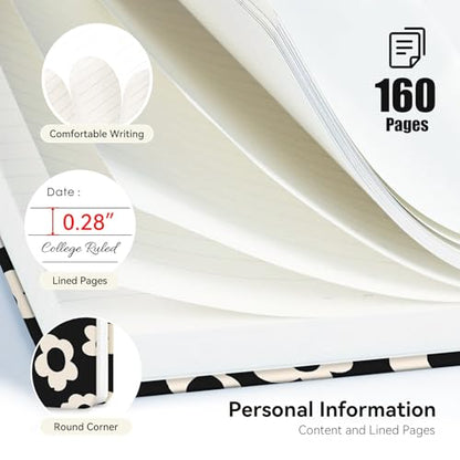 Lined Spiral Journal Notebook, A5 College Ruled Spiral Notebook for Women, Hardcover with Elegant Design for Work and Note-Taking, 5.5 * 8.25 inch, 160 Pages, Black and White Flower - color: Black and White Flower