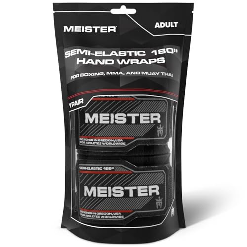 Meister Adult 180" Semi-Elastic Hand Wraps for MMA & Boxing (Pair) - color: Black