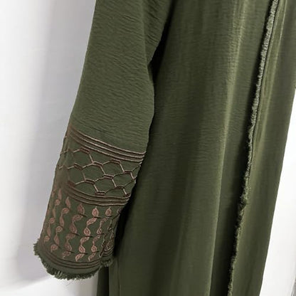 Muslim Dresses for Women Ramadan Kimono Long Sleeve Embroidered Islamic Cardigan Prayer Dress Abaya Kaftan with Belt - color: Green, size: Large
