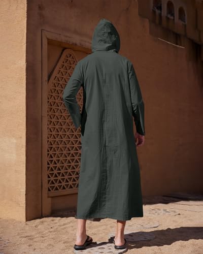 YAOHUOLE Long Sleeve Kaftan Thobe Button down Men Thobe with Pocket Big and Tall Kaftan Muslim Men Thobe - color: Dark Gray, size: 3X-Large