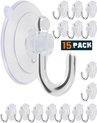 Suction Cup Hooks 15Pack Reusable Clear Hooks | 1.78 Inches Clear PVC Medium Suction Cup No Trace, & Removable, for Glass, Tile, Window, Kitchen, Bathroom - size: Glue hook-15Pack