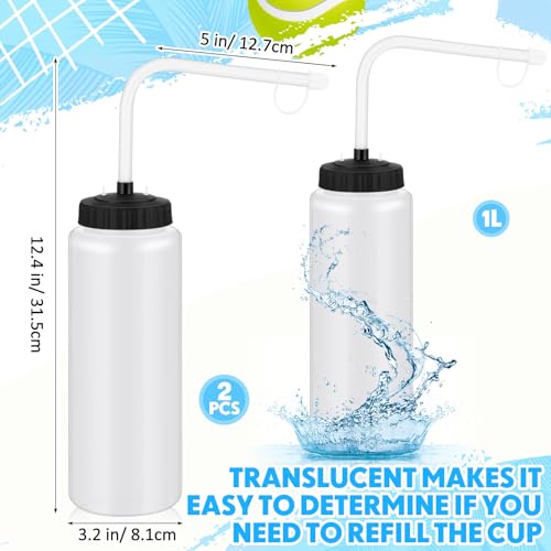 Domensi 2 Pack Large 1l Sports Water Bottle, 12.4" H x 5" W Translucent Easy Squeeze Plastic with Straw, Designed for Use with Football Lacrosse Hockey Helmets(Translucent,No Printed) - color: Translucent, style: No Printed