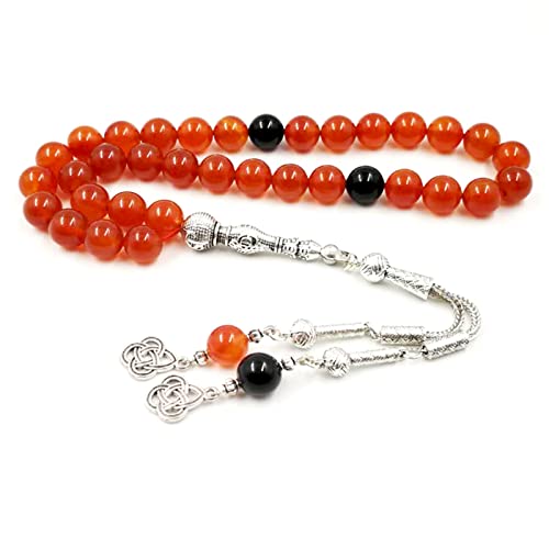 ALBASHAN Natural Red Agate with Onyx 33 Tasbih Islam misbaha Muslim bracelet prayer beads 33 66 99beads stone Rosary - color: 99 beads, size: 10mm