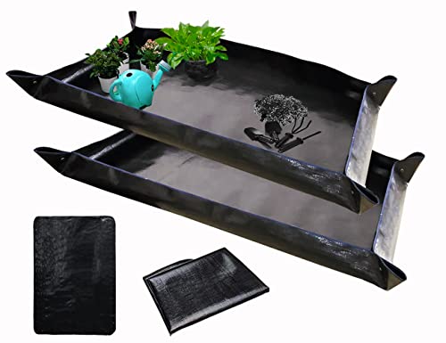 BIUWING 2 PCS Large Repotting Mat for Plant Transplanting and Mess Control, 43" X 29" Thickened Foldable Waterproof Plant Potting Tray, Portable Potting Mat Gardening Tray for House Plants Succulents - color: Black, size: 2pcs 43.3in*29.5in(rectangle)