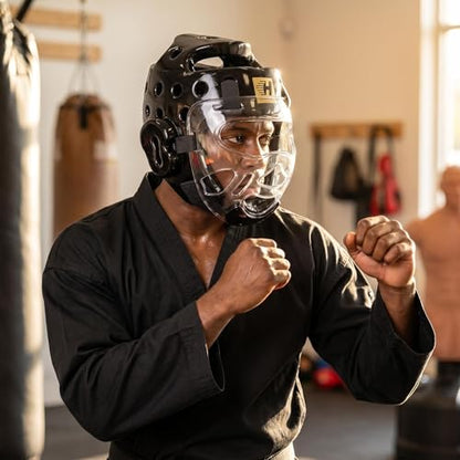 Taekwondo Headgear Karate Headgear with Removable mask for Sparring Partner Muay Thai Taekwondo Karate MMA Training Youth Adults - color: black, size: Small