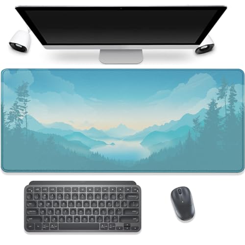 Mountains Cloud Lake Desk Pad Mouse Pad,Extended Large Gaming Mouse Mat with Stitched Edges,Non-Slip Waterproof Rubber Base Mousepad for Office Work Home Desk Mat(27.5X11.8 in) - color: Mountains and Lake
