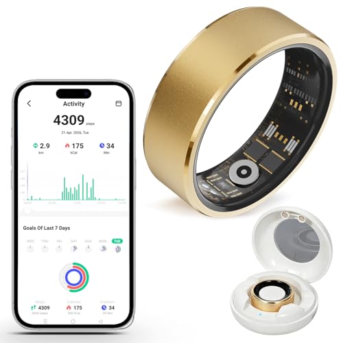 Smart Fitness and Activity Ring for Men and Women – Track Heart Rate, Sleep, Stress, Steps & More, Waterproof Fitness Tracker for iPhone and Android, No Subscription Fee, Gold 9# - color: Gold, size: 9
