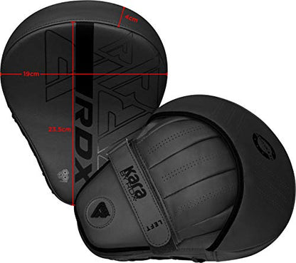 RDX Boxing Pads Curved Focus Mitts, Maya Hide Leather Kara Hook and jab Training Pads, Adjustable Strap Ventilated, MMA Muay Thai Kickboxing Coaching Martial Arts Punching Hand Target Strike Shield - color: Black