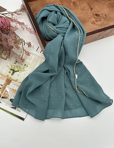 Hijab for Women Premium Chiffon Hijab Rhinestone Hijab Scraf for Women Muslim - color: Sage