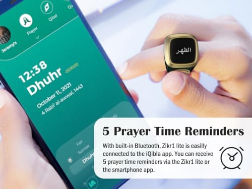 Smart Tasbih Zikr Ring - Digital Electronic Tally Counter for Muslim Islamic Prayer (Black, 20mm)