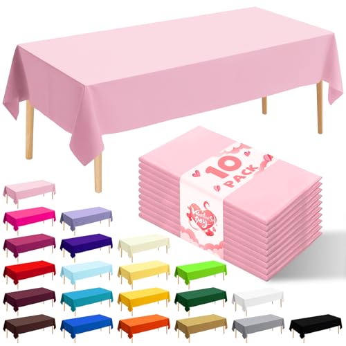 10 Pack Premium Disposable Plastic Tablecloth 54" X 108" Rectangle Table Cover for Birthdays Weddings Christmas Anniversary Buffet Table (Pink) - color: Pink, size: 54" X 108" Rectangle