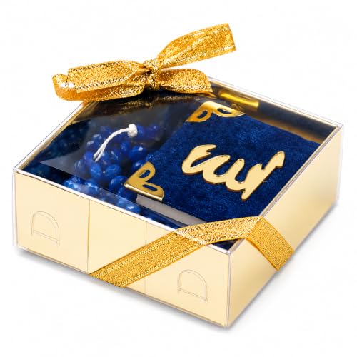 BABY SHOWER CHOCOLATE Set of 10 Islam Quran Tasbeeh Islamic Set | Holy Quran Prayer Beads Gift Box Favor (Dark Blue) - color: Dark Blue