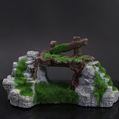 Fish Tank Decorations Bridge Ornament, Resin Craft Creative Fish Tank Ornaments Moss Rockery Shape Decoration DIY Landscaping(Green)