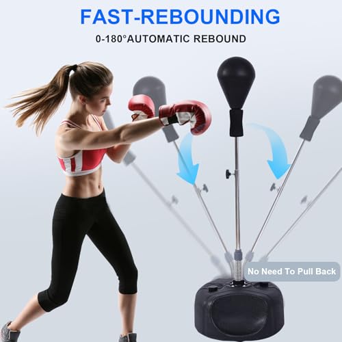 Stiatu Punching Bag with Stand, Heavy Boxing Bag Height Adjustable Reflex Bar and Speed Punching Bag for Adults & Youth, Home Gym Training Equipment for MMA Fitness Stress Relief - color: Black